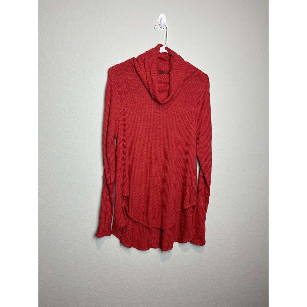 We The Free Shirt Womens Medium Red Cowl Neck Waffle Knit Tunic Top Boho